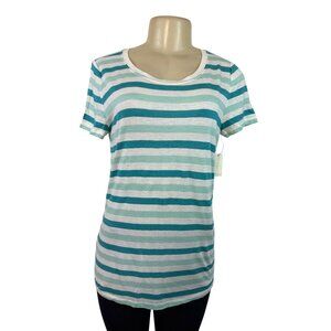 Talbots Womens Striped Scoop Neck Short Sleeve Top S White & Teal - New